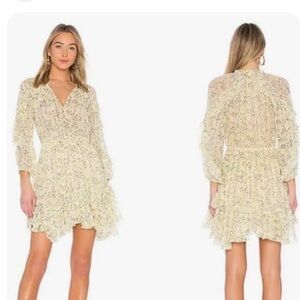 NWOT Ulla Johnson Alissa Silk Ruffle Dress in Cerise Yellow Floral (Size 2)